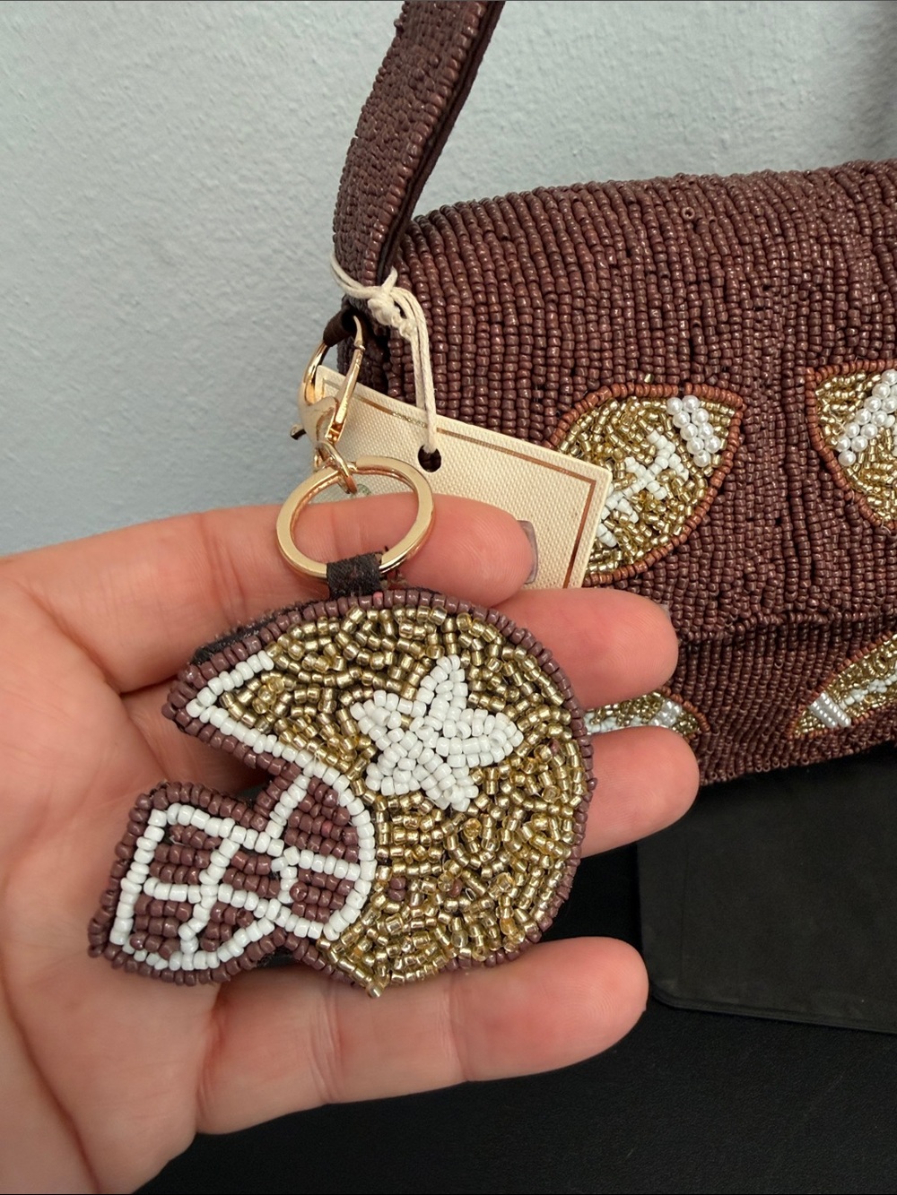 Sol and Mer | Fall Football Chocolate Brown Beaded Bag w/ Matching Bag Charm 🏈🍂 - Picture 4 of 14